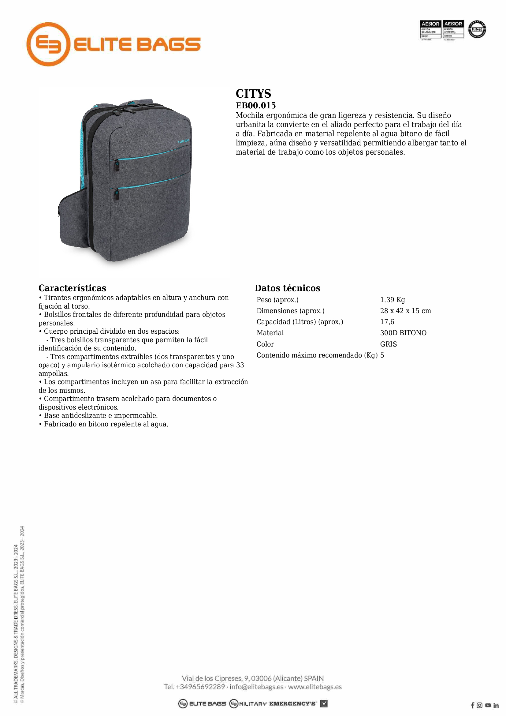 CITYS Mochila urbanita de asistencia domiciliaria bitono gris