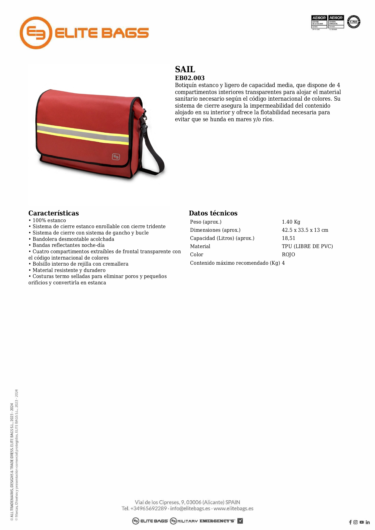 SAIL. Bandolera estanca. Rojo.