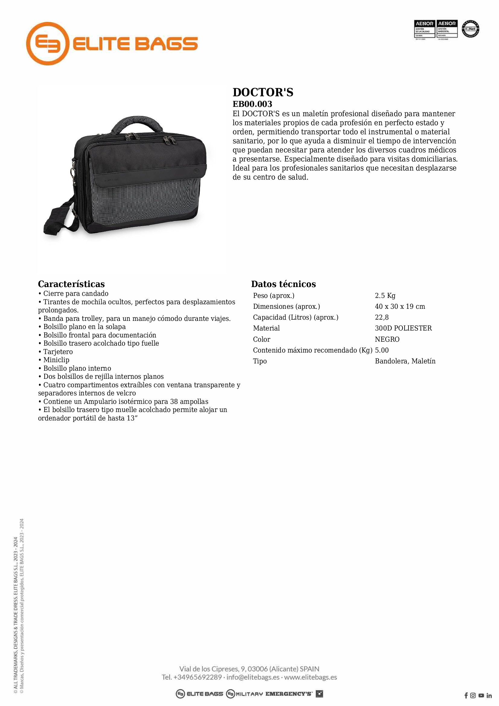 DOCTOR’S Maletín médico sarga. Negro