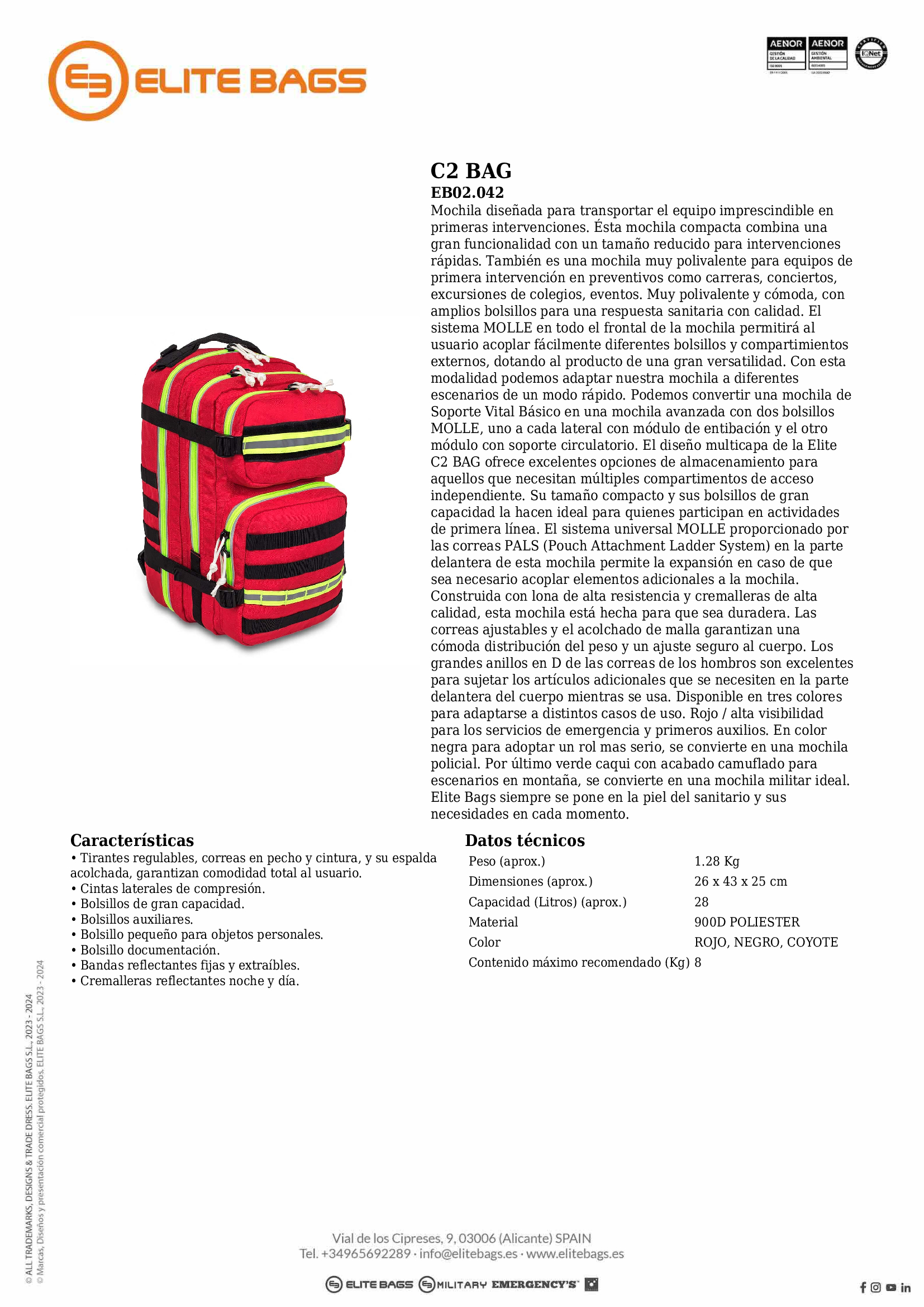 C2 BAG, Mochila compacta 1ª intervención molle, rojo.