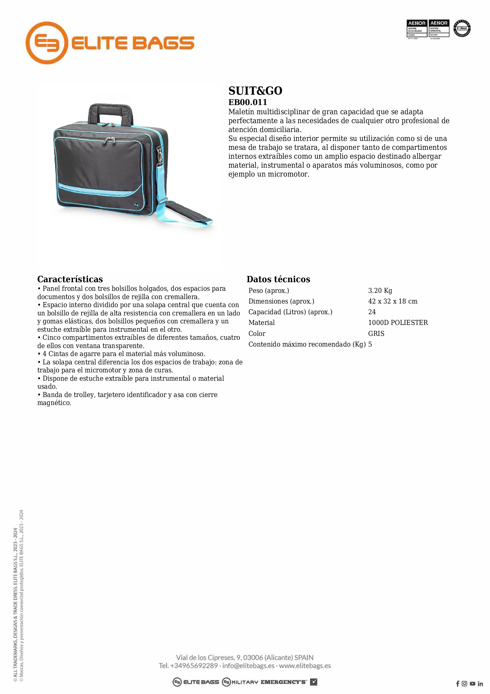 SUIT&GO Maletín de gran capacidad color gris