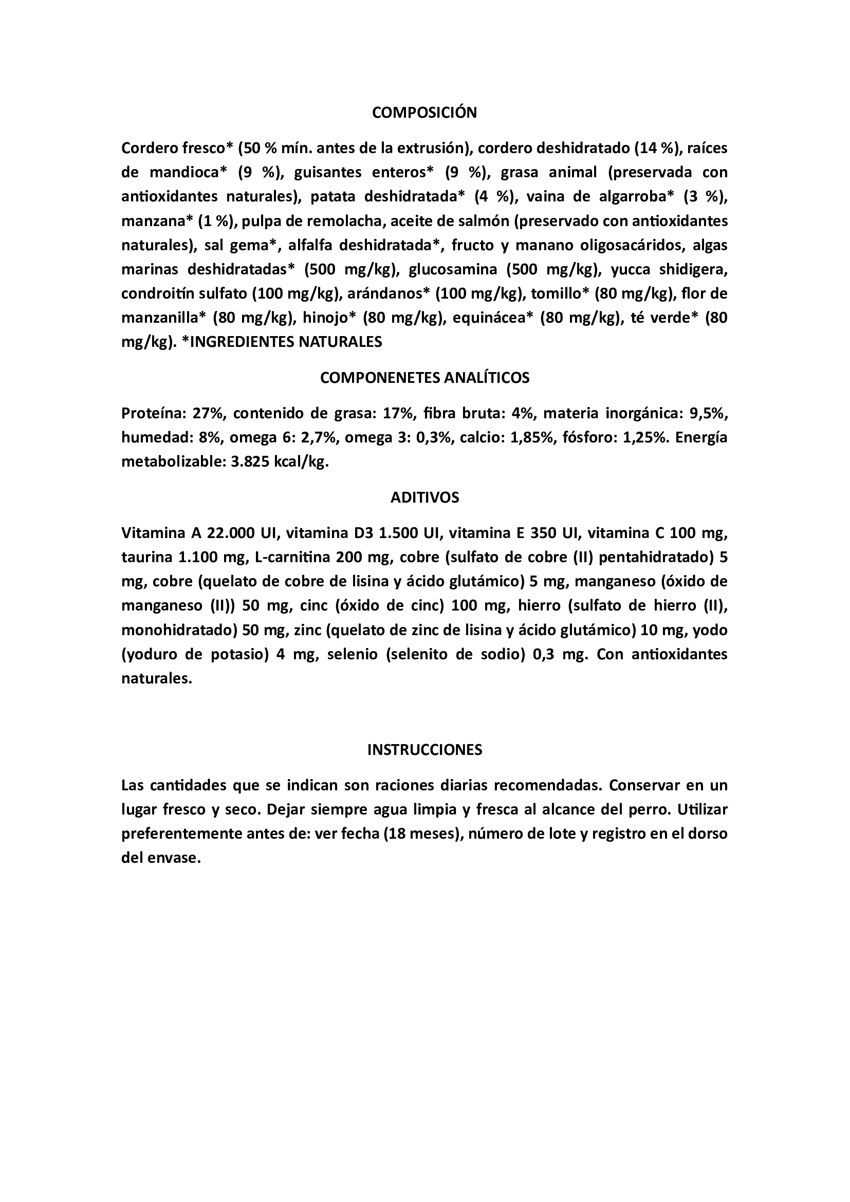 OWNAT GF HYPO LAMB (DOG) 3kg.