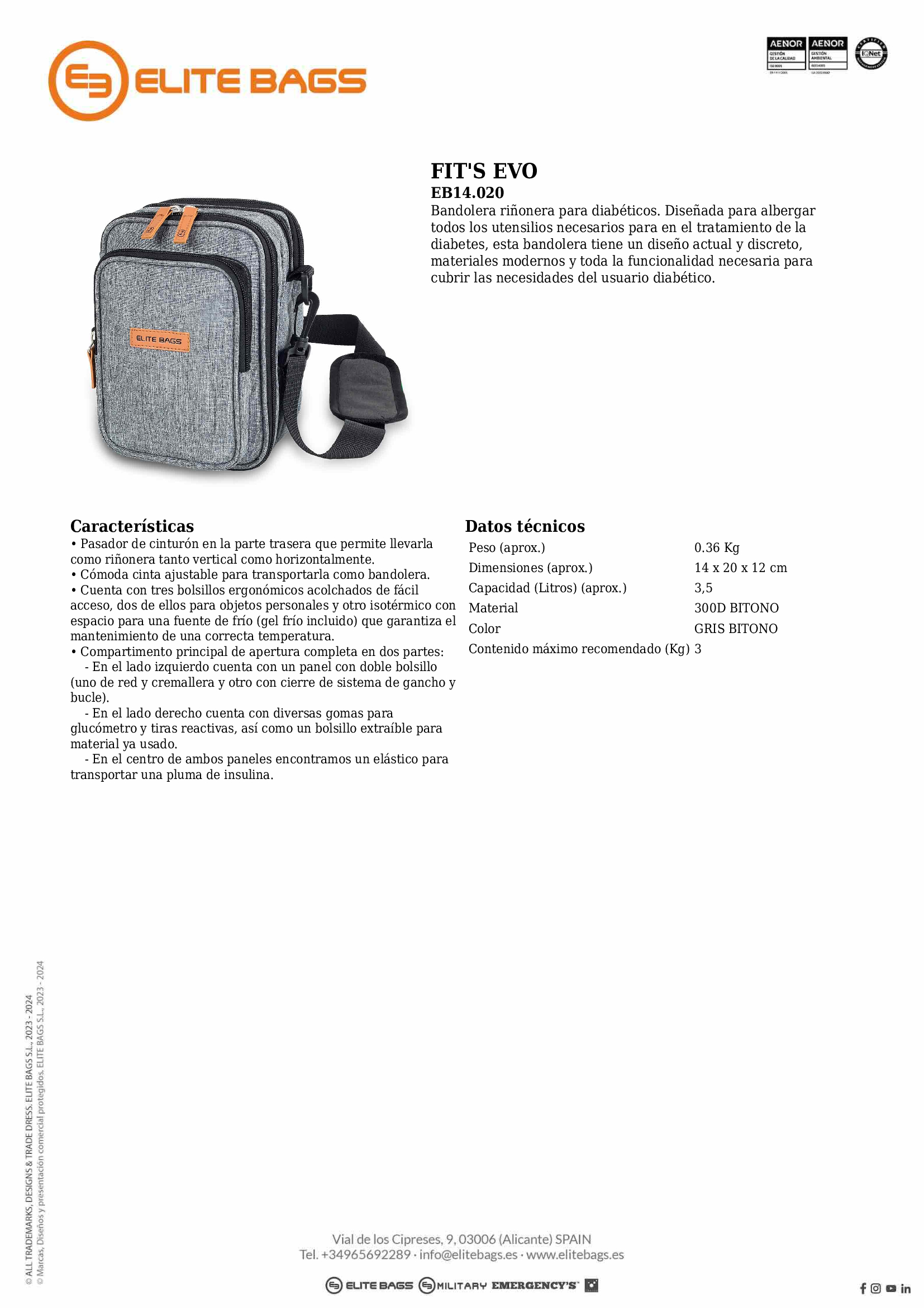 FIT EVO, Bandolera isotérmica para el kit del diabético, bitono.