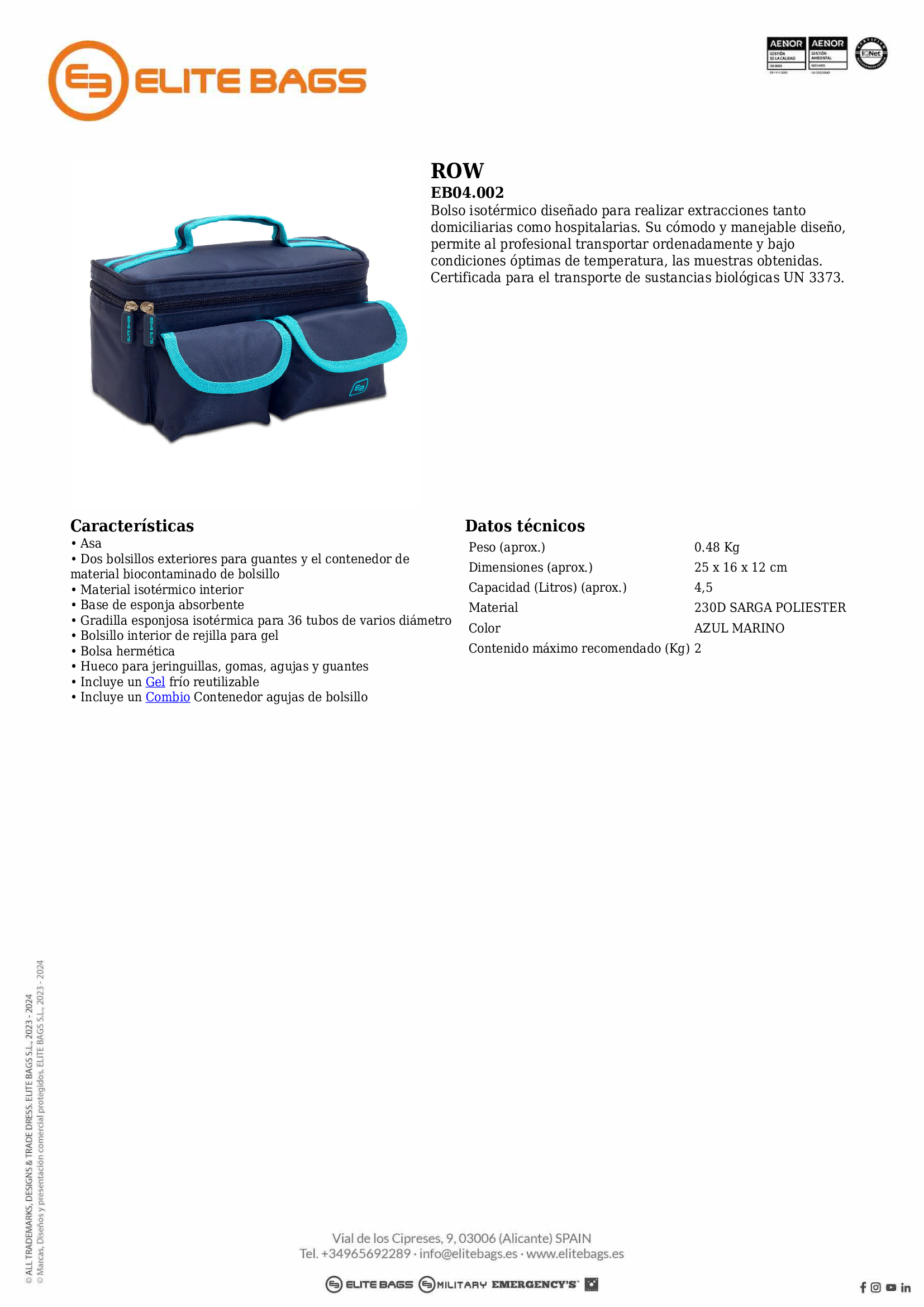 ROW. Bolso Isotérmico para Extracciones Domiciliarias