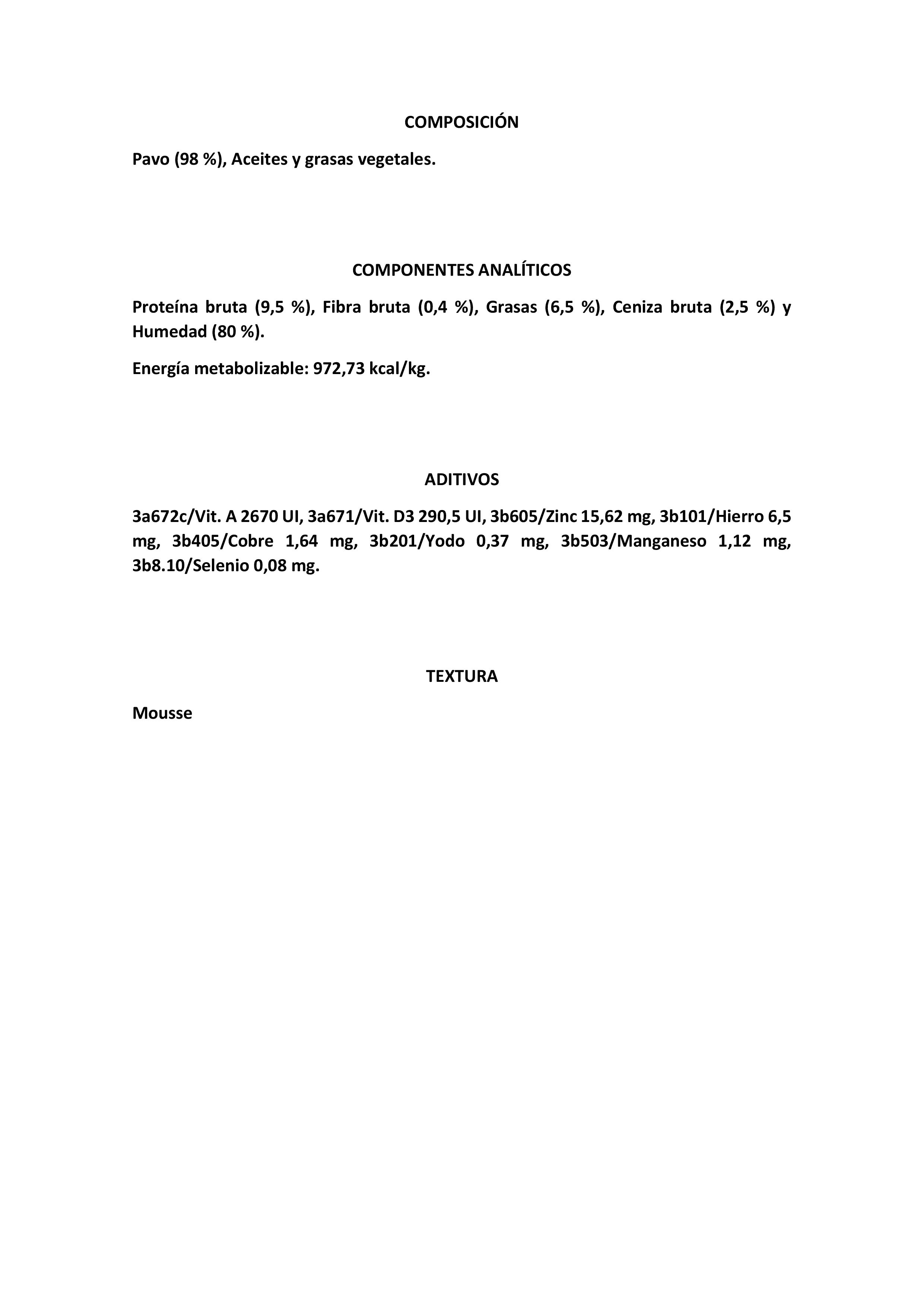 RECETA MONOPROTEICA DE PAVO 400gr.