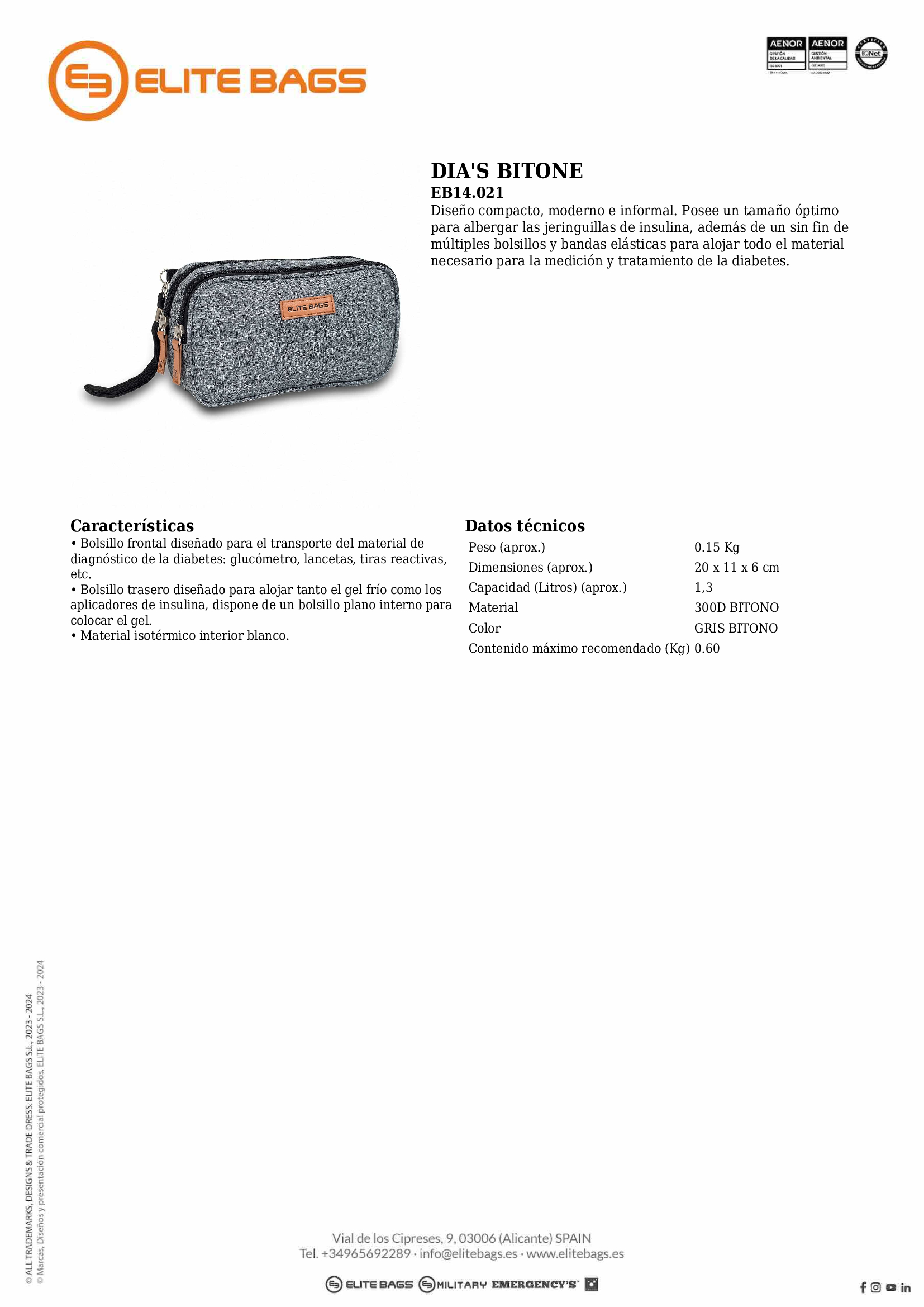 DIA'S, Bolsa isotérmica para el diabético, bitono.