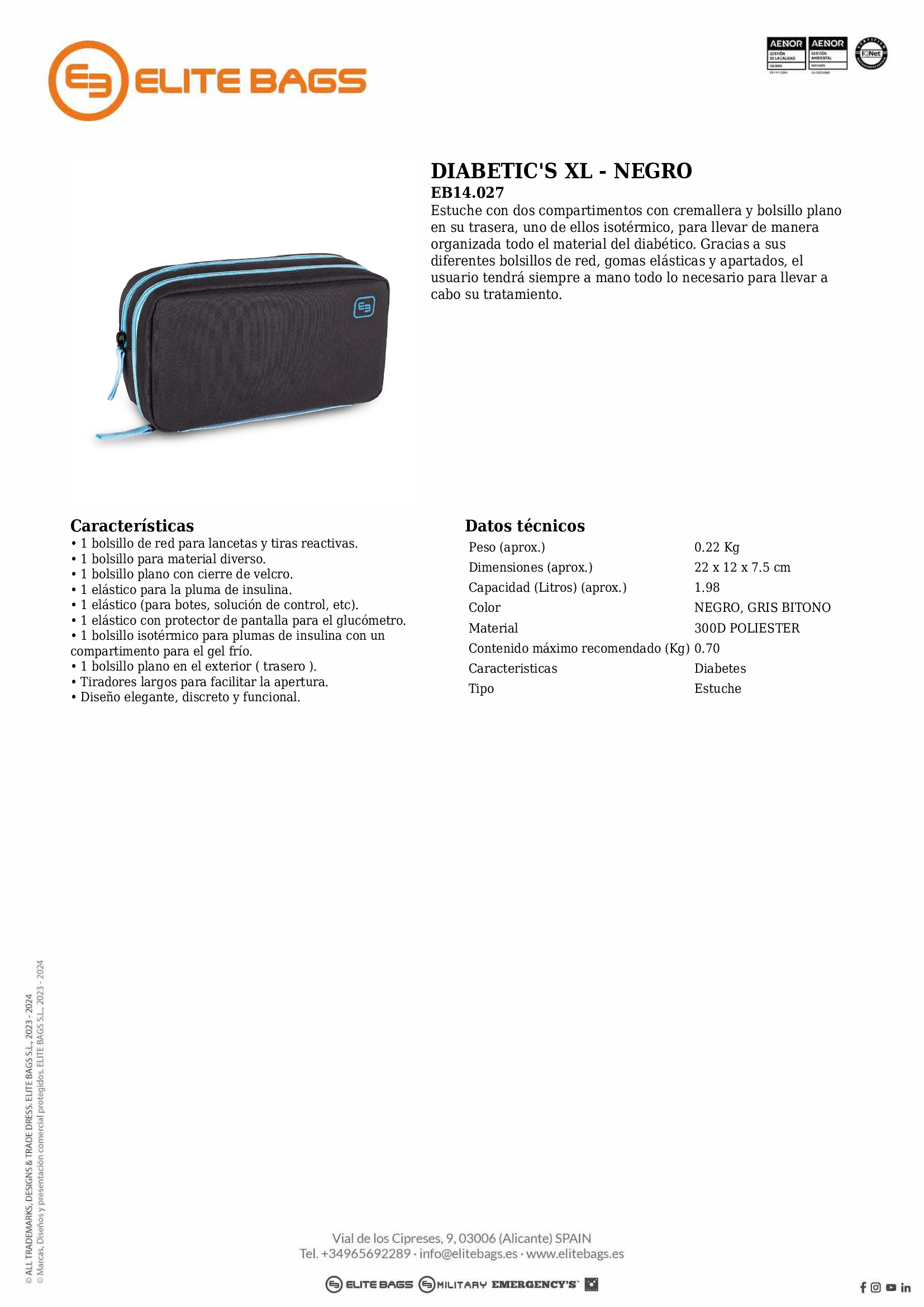 DIABETIC'S XL, Cartera isotérmica de diabetes negro