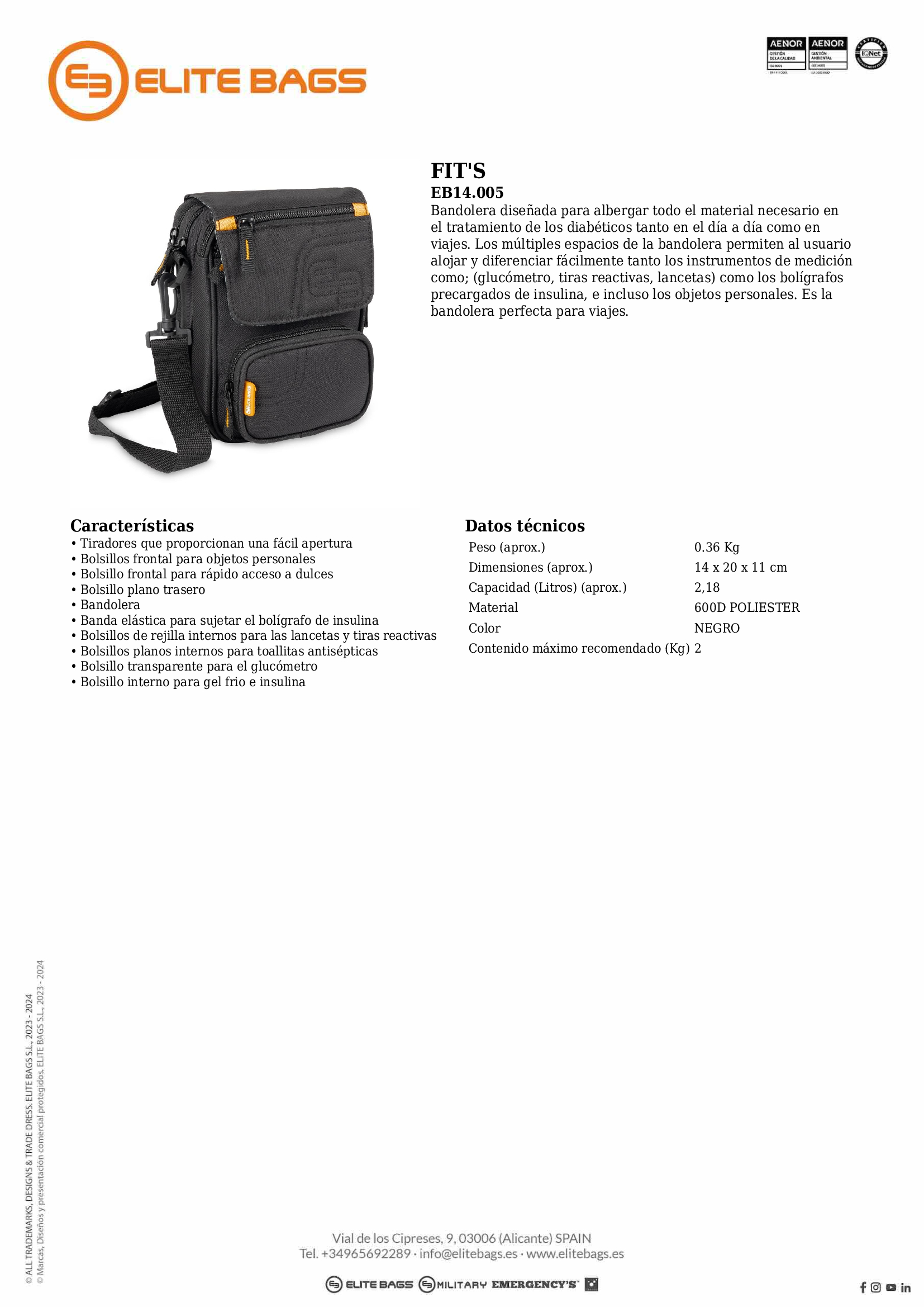 FIT, bandolera isotérmica para el kit del diabético. Negro.