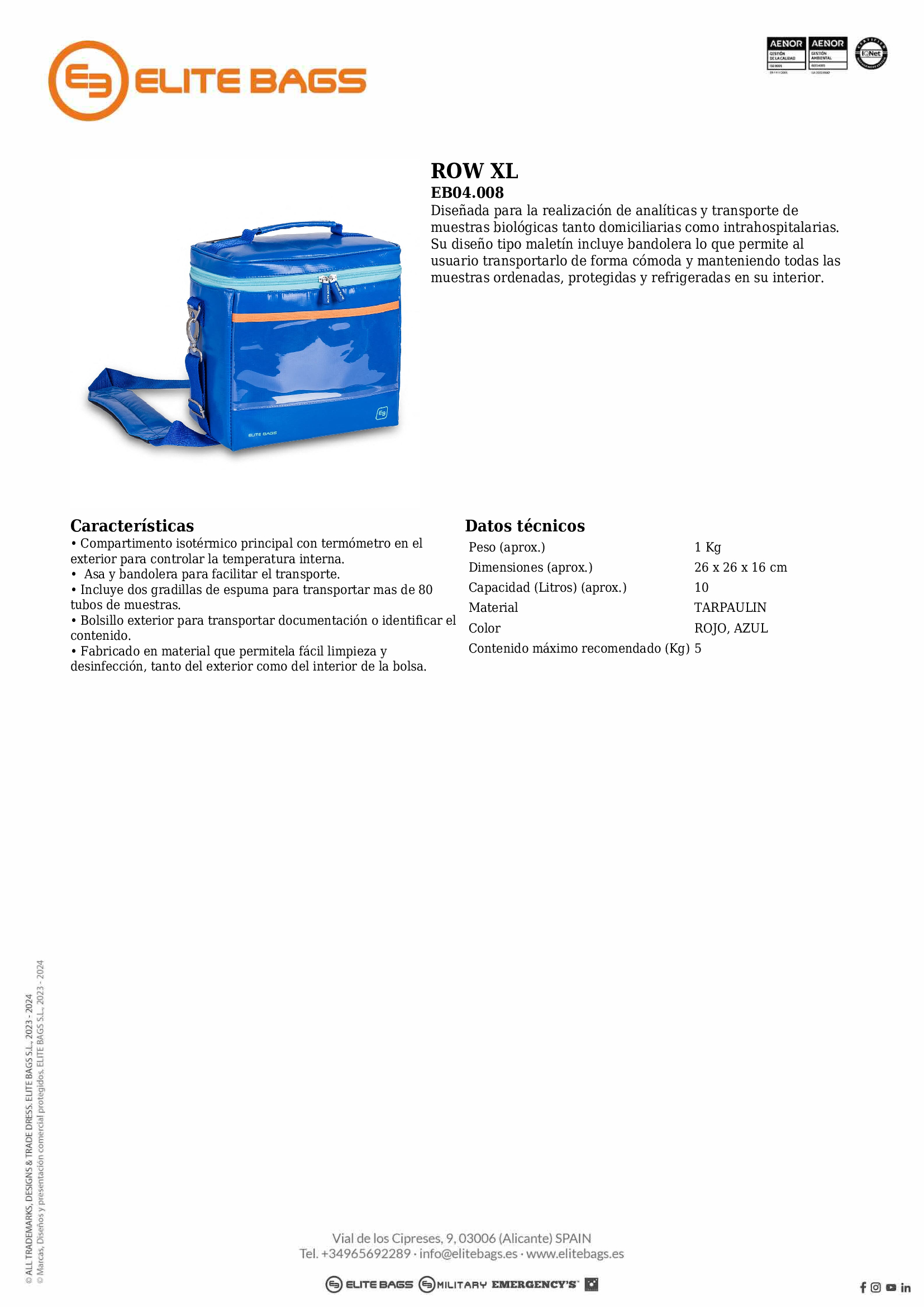 ROW XL. Bandolera isotérmica para tubos, tarpaulin. Azul.