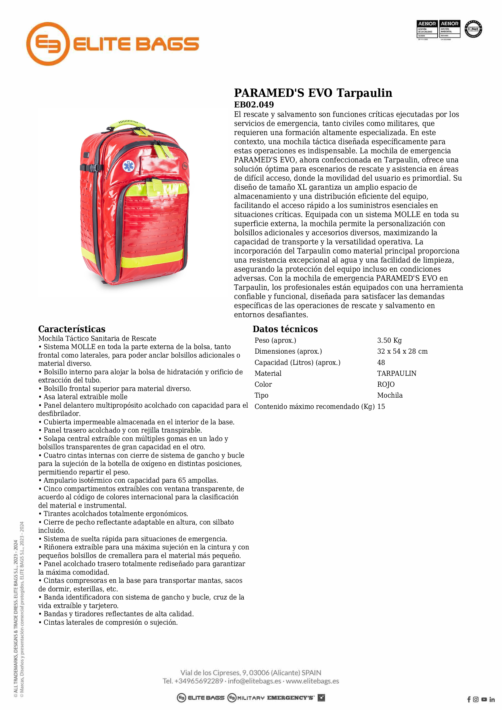 PARAMED EVO Tarpaulin, mochila de rescate.