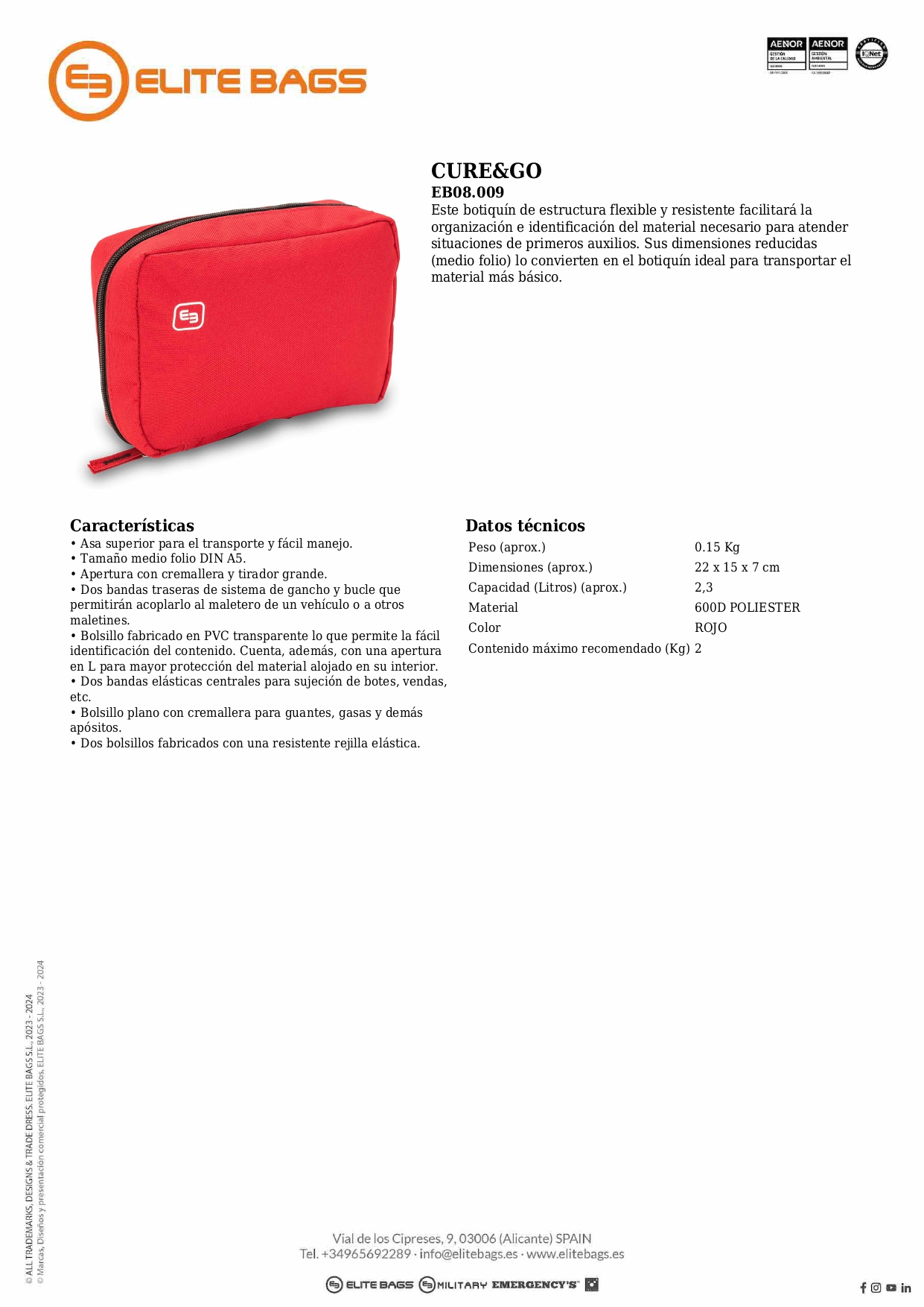 CURE&GO. Botiquín pequeño. Rojo.