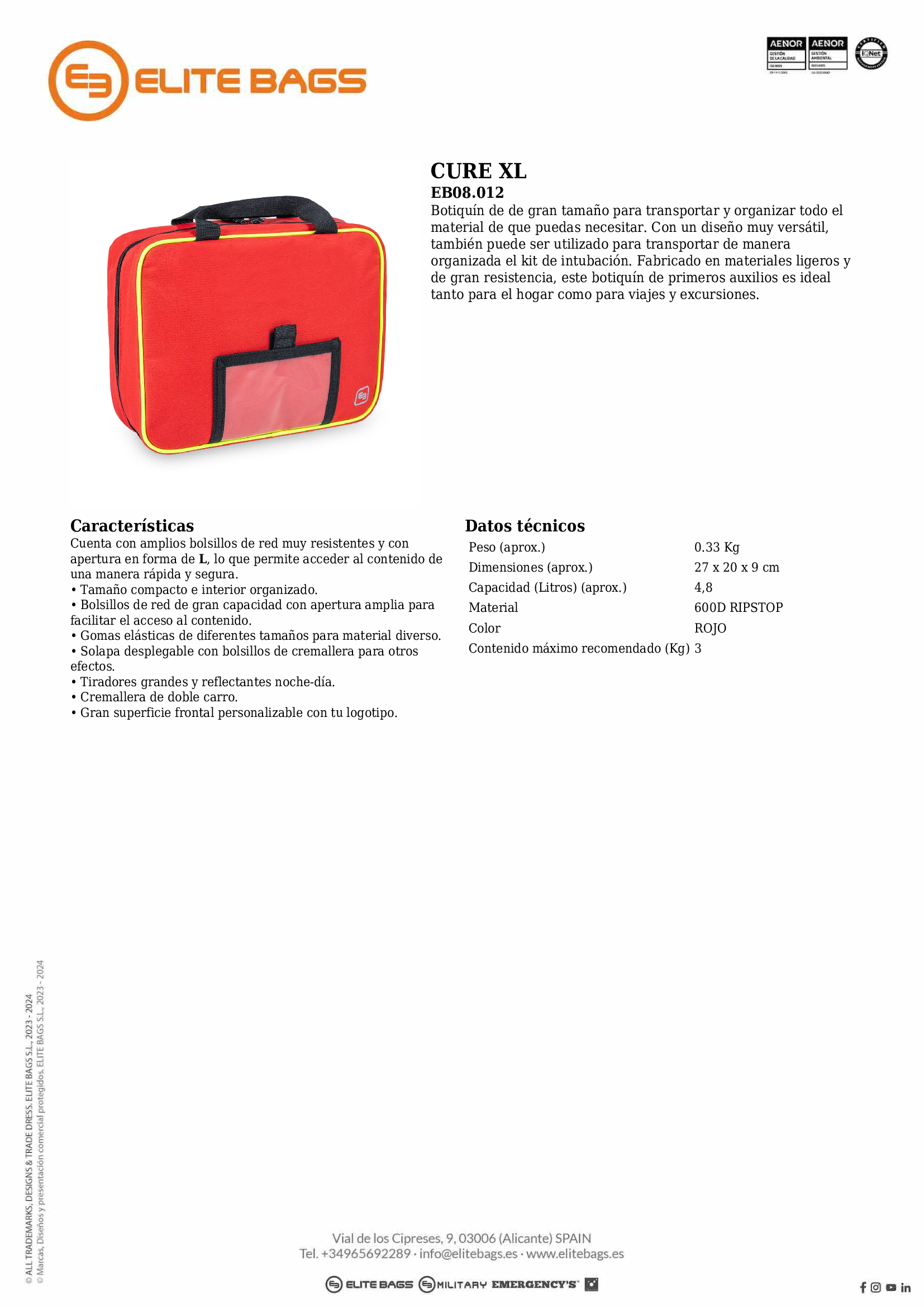 CURE XL. Botiquín extensible grande. Rojo.