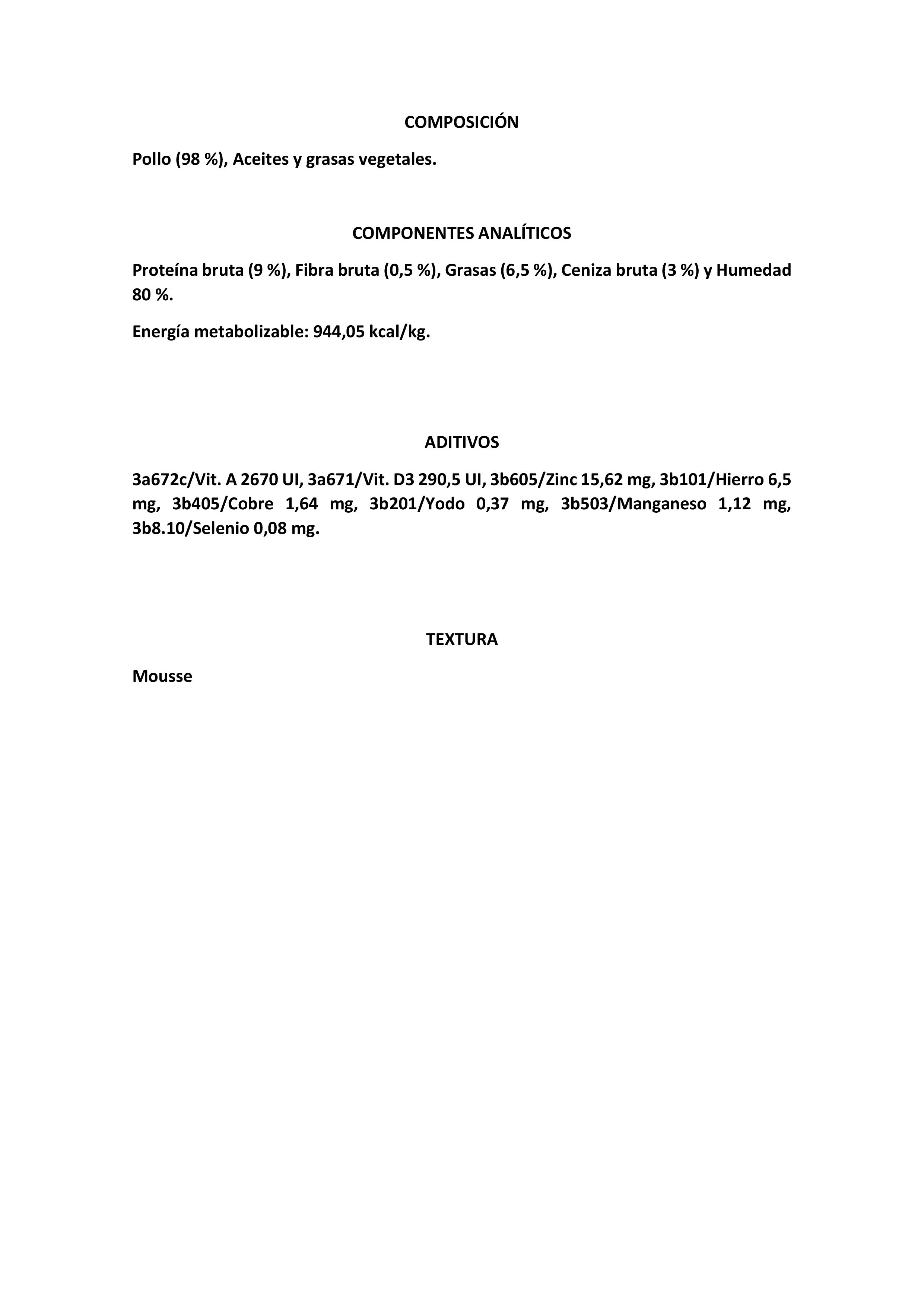 RECETA MONOPROTEICA DE POLLO 400gr.