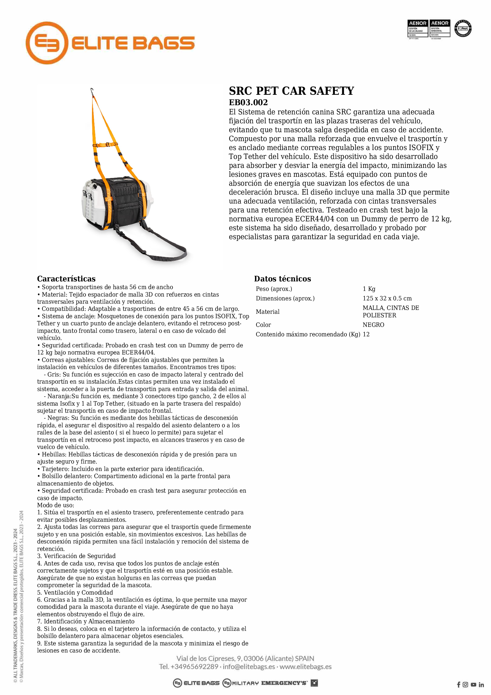 SRC PET CAR SAFETY, sistema de retención universal para transportín.