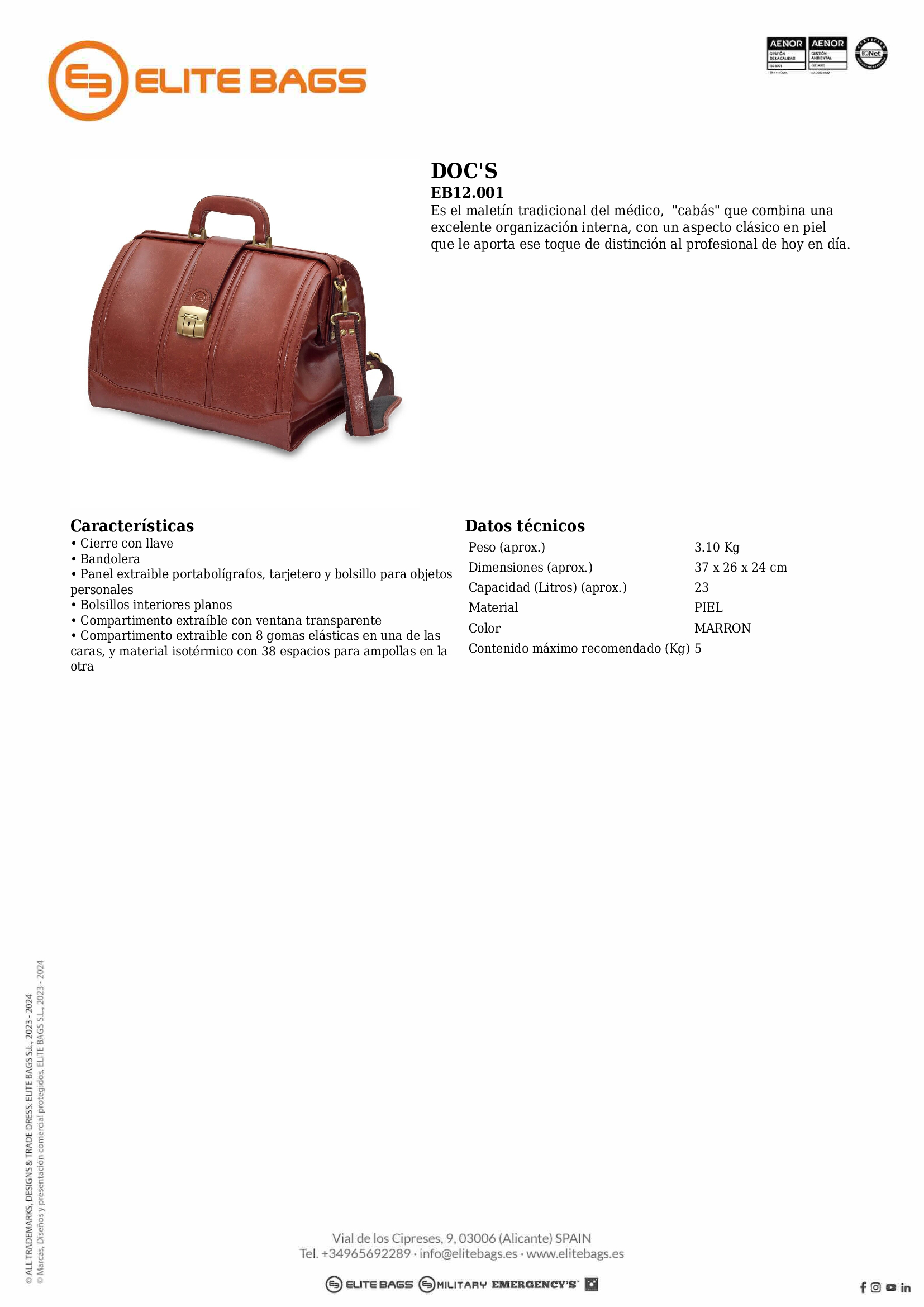 DOC'S, Maletín tradicional piel. Marrón.