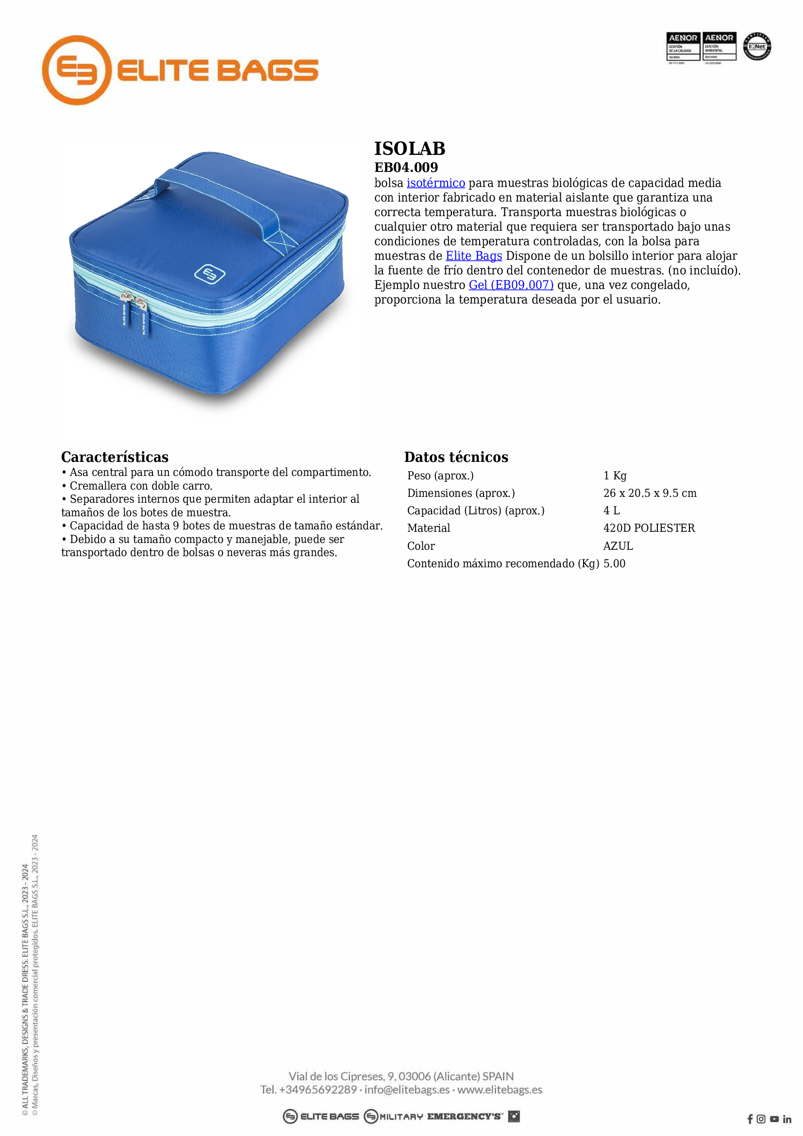 ISOLAB. Compartimento isotérmico para botes. Azul.
