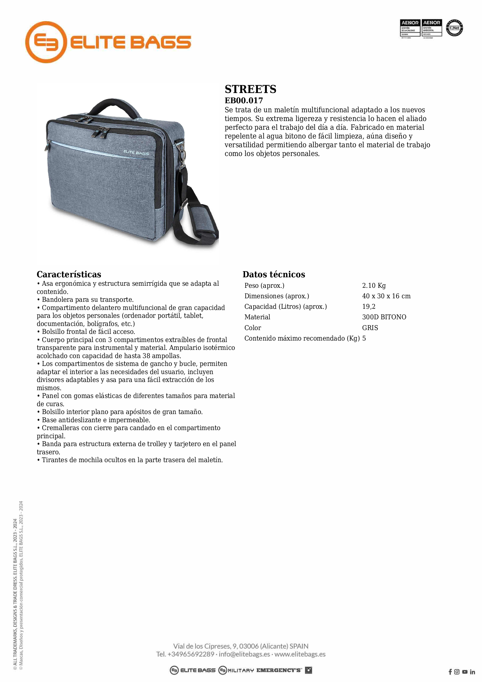 STREETS Maletín de asistencia domiciliaria de estilo urbano color gris