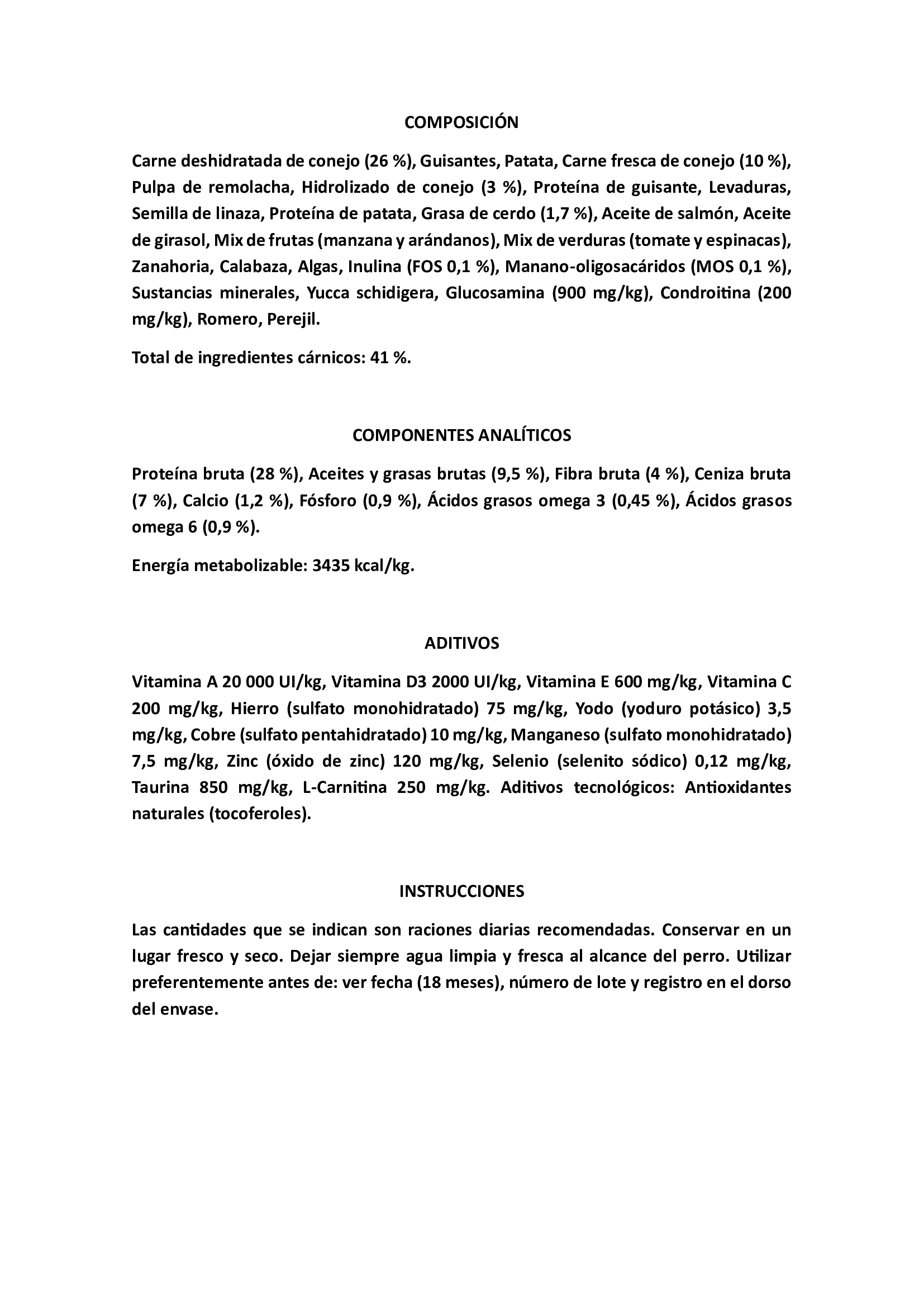 RECETA DE CONEJO MINI 2kg.