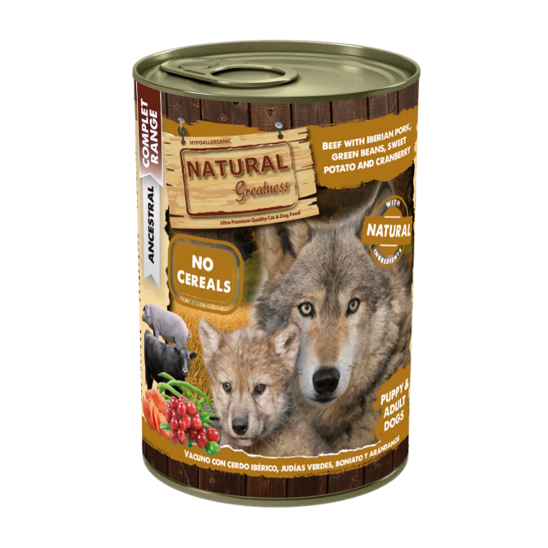 VACUNO CON CERDO IBÉRICO, JUDIAS VERDES, BONIATO Y ARÁNDANOS 400gr.