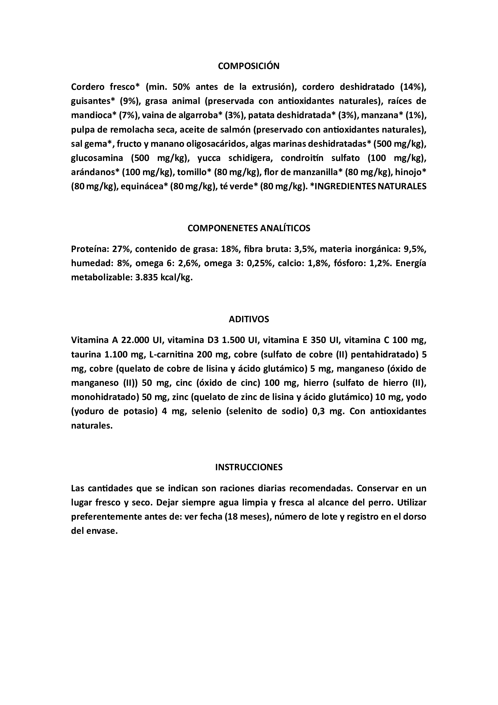 OWNAT GF HYPO MINI LAMB (DOG) 3kg.