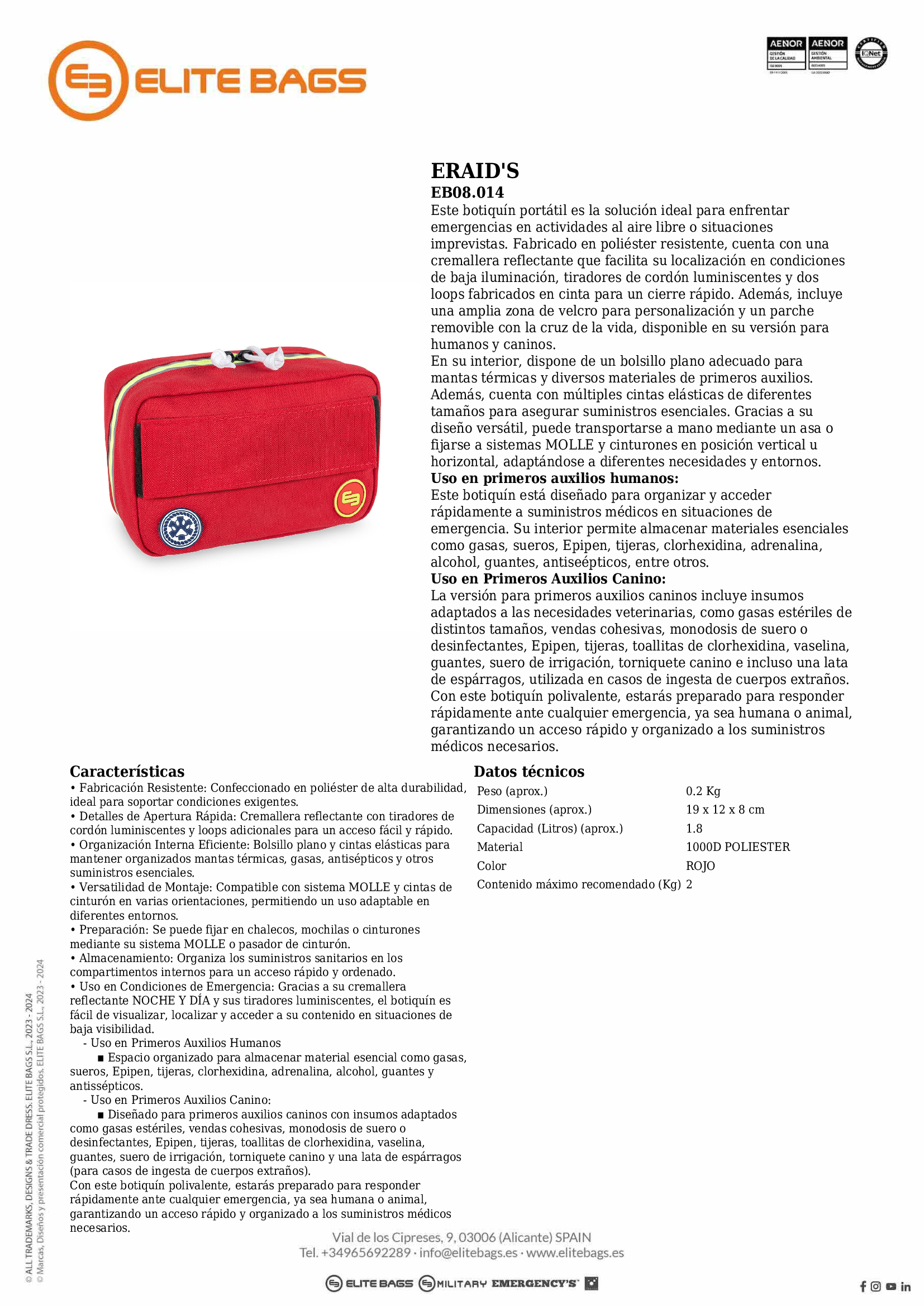 ERAID’S (Botiquín portátil polivalente de primeros auxilios)