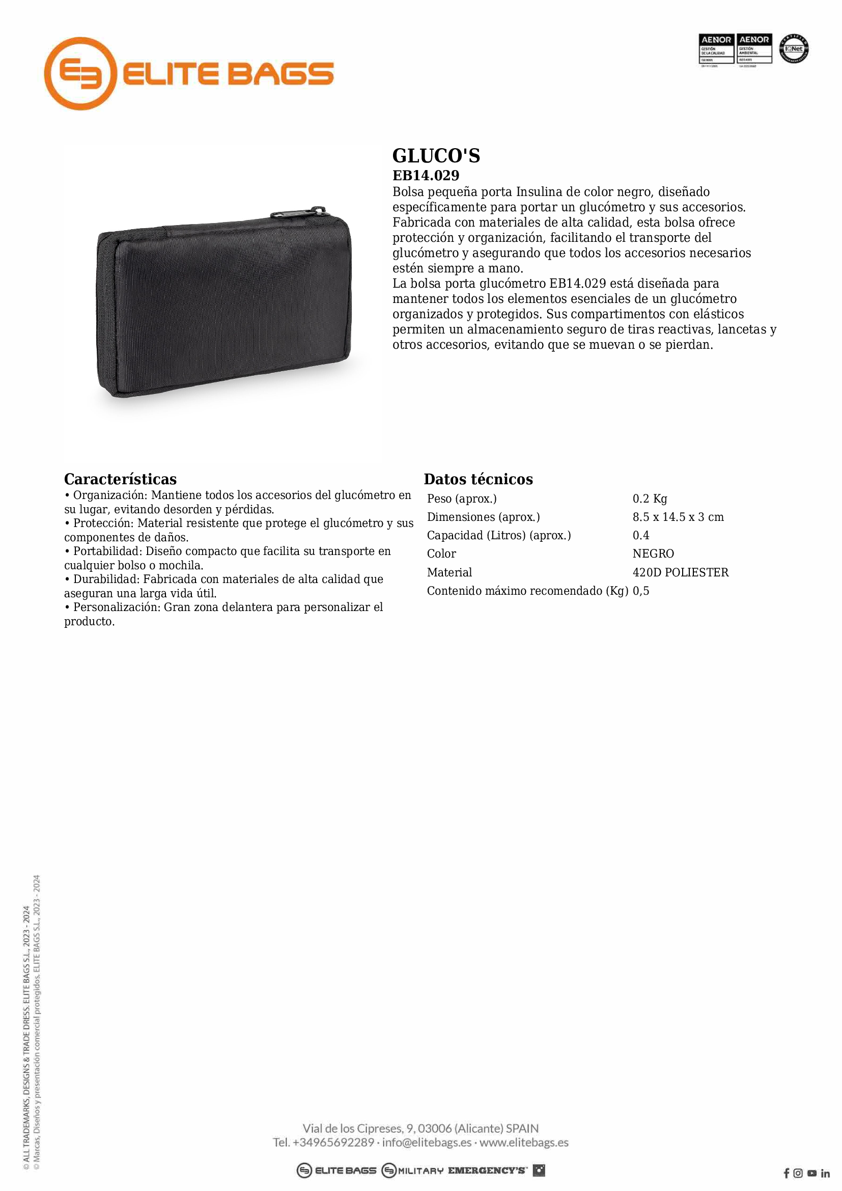 GLUCO'S.Estuche portaglucómetro, negro.